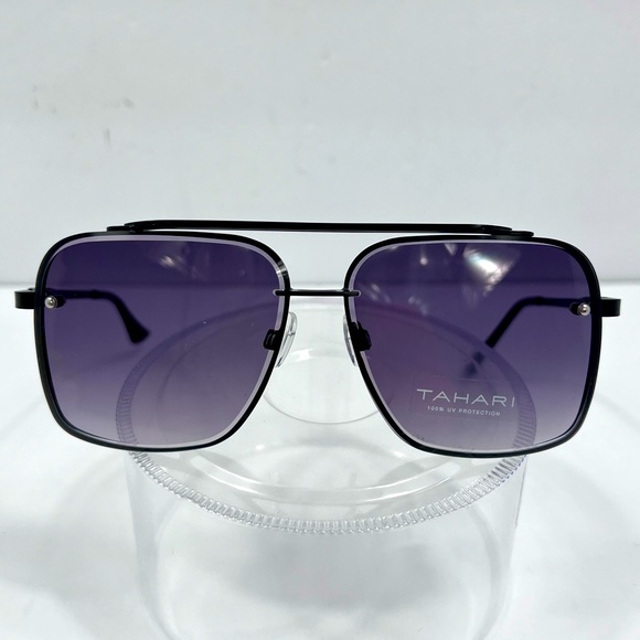 ⭐️TAHARI💯MENS MATT BLACK METAL SUNGLASSES, UNIQUE LENSES & FADING PURPLE COLOR - Picture 1 of 16
